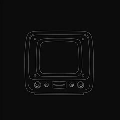 Poster - Black and white contour drawing of a vintage television on a dark background, featuring clean lines and retro aesthetics. The minimalist design highlights the classic shape of an old TV set.