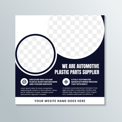 Poster - wa are automotive plastic parts solutions post template for social media banner or promotion material others. transparency dot cicle halftone pattern. combination dark blue and white colors. 