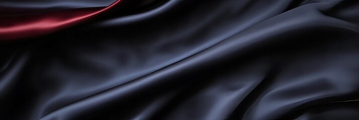 Poster - Elegant Intense Black Satin Backdrop with Subtle Shadows, Flowing Folds, and a Hint of Red Color