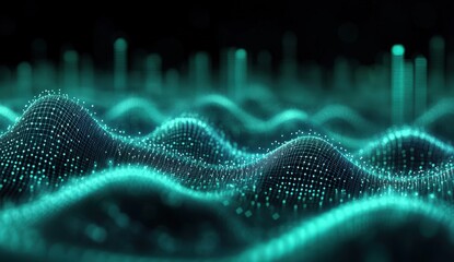 Poster - Abstract Digital Landscape with Vivid Waves of Light, Representing Data Flow and Connectivity in a Futuristic Environment
