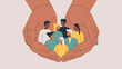 © png-jpeg-vector - large hands holding a diverse group of people vector illustration, community protection, social care, and diversity and inclusion support