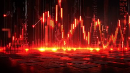 Poster - Futuristic Digital Data Visualization with Red Glowing Graphs and Dynamic Motion in a High-Tech Environment