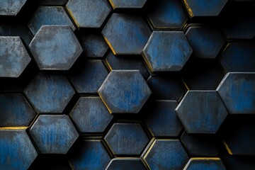 Poster - Abstract Hexagon Texture with Cobalt Blue Blocks in a Seamless Geometric Pattern Design Elements