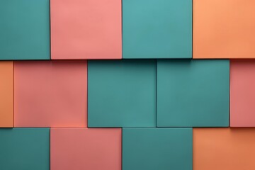 Leinwandbilder - Modern overlapping squares in teal, salmon, and peach colors creating a textured abstract background