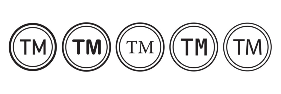 TM icon. Set of tm icons. Trademark symbols. Line trade marks. Signs of copyright. Logo for patent and trademark isolated on white background. Vector.