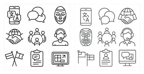 Poster - The image is a set of icons that represent different types of communication. The icons include a phone, a computer, a microphone, and a person with a headset