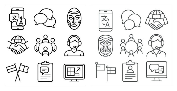 The image is a set of icons that represent different types of communication. The icons include a phone, a computer, a microphone, and a person with a headset