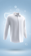 Poster - White shirt mock up floating in a soft blue background with bubbles, showcasing a clean and modern design ideal for fashion presentations and branding purposes