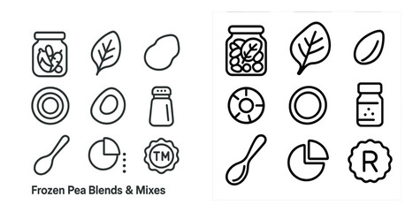 Fototapete - Set of icons for frozen peas, beans, and mixtures. The icons are simple and easy to recognize, with each one representing a different type of food. The icons are arranged in a grid