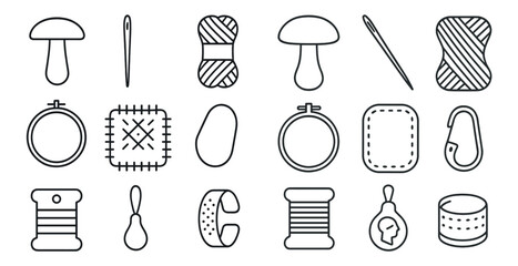 Poster - Collection of sewing tools and accessories. The tools include needles, scissors, and thread. The accessories include a sewing kit, a needle threader, and a thimble