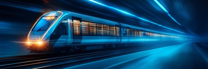 Poster - Futuristic High-Speed Railway Design with Sleek Locomotives and Vibrant Colors for Modern Transport