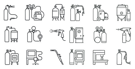 Poster - Series of industrial tools and equipment, including a fire extinguisher, a pressure gauge, and a spray gun