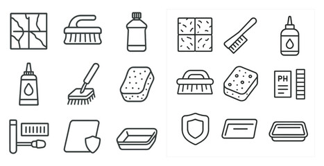 Fototapete - Set of cleaning supplies including a brush, a sponge, and a bottle of cleaner. Concept of organization and cleanliness