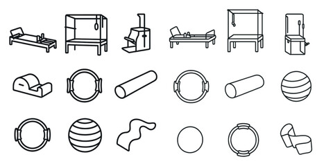 Fototapete - Series of fitness equipment and accessories are shown in a black and white drawing. The drawing conveys a sense of health and wellness, as well as the importance of staying active and fit