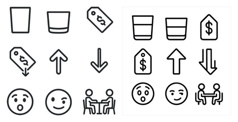 Poster - Series of icons, including a smiley face, a frowning face, a dollar sign, and a cup. The icons are arranged in a grid, with some icons overlapping each other