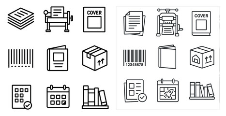 Fototapete - Set of icons for a calendar, books, and other items. The icons are all in black and white