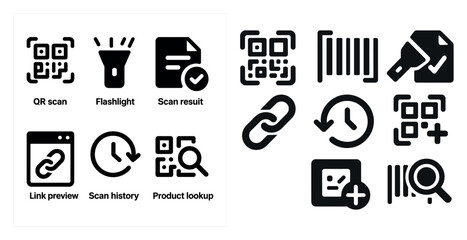 Poster - Set of icons for a mobile app that includes a flashlight, a clock, a magnifying glass, and a QR code scanner