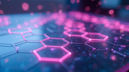 Poster - Futuristic Hexagonal Arrangement with Neon Glow in Abstract Digital Space