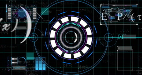 Aufkleber - Futuristic HUD interface displaying data in control room, with world map panel and waveform
