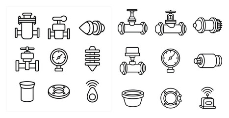 Poster - Set of symbols for plumbing and water systems. The symbols include a clock, a bucket, a pipe, and a wrench