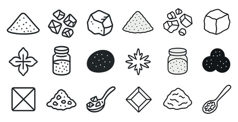 Poster - Collection of food items including salt, sugar, and spices. The image is in black and white and has a minimalist style
