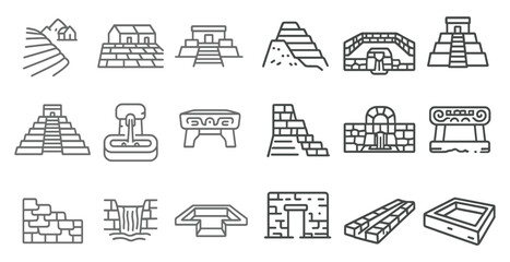 Fototapete - Series of drawings of buildings and structures, including a pyramid, a fountain, and a wall