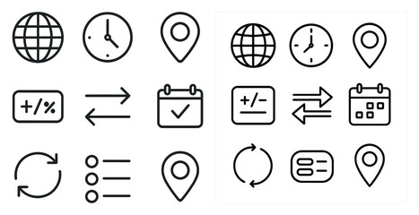 Fototapete - Set of icons for a calendar app. The icons include a clock, a calendar, a check mark, and a map