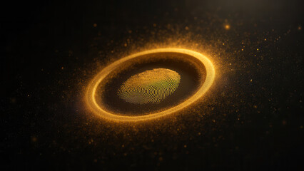 Poster - Abstract Golden Fingerprint in Cosmic Space with Glowing Particles and Dark Background