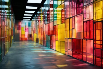 Poster - Colorful glass panels create a vibrant and dynamic corridor