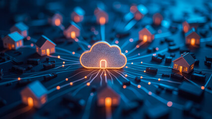 Poster - Cloud Computing and Home Connection Concept with Network and Data Visualization Technology