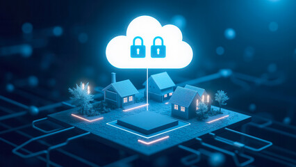 Poster - Digital Homes Connected to Cloud with Security Locks in Futuristic Technology Environment