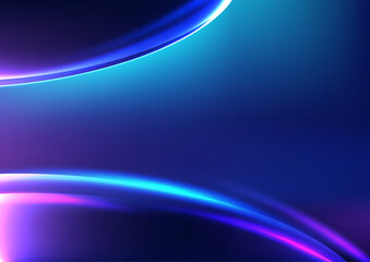 Poster - abstract technology background with vibrant blue and purple gradient, glowing light curves, and digital futuristic patterns for innovation, design, and virtual interfaces