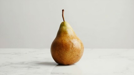 Poster - Fresh pear sits on a white marble countertop with a minimalist background