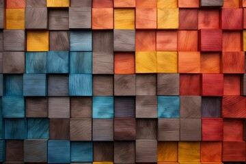 Poster - Colorful wooden blocks arranged in a geometric pattern