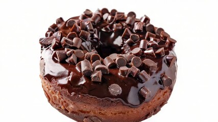 Aufkleber - A delicious-looking chocolate donut topped with rich chocolate chips, perfect for a sweet treat or as a prop in food photography