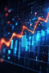 Poster - Financial Chart Illustrating Business Growth with Trend Line and Stock Market Analysis on Screen