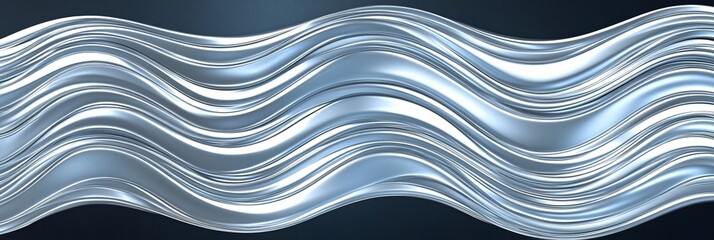 Poster - Elegant Waved Fluid Abstract Lines in Silver Tones with Soft Gradient Background for Decoration