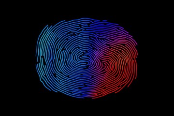 Poster - Fingerprint glowing in neon colors representing biometric scanning and access granted