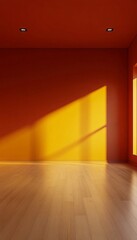 Poster - Spacious and Bright Modern Orange Room with Wooden Floor Perfect for Art, Copy, and Business Needs