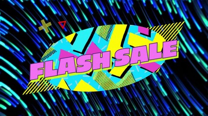 Poster - With neon streaks flowing initiating oval appearing, pink FLASH SALE text popping promoting sale