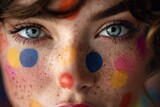 Closeup Portrait of a Woman with Colorful Polka Dot Makeup