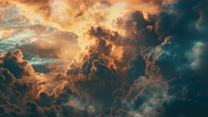 Wall Mural - a plane flies through a cloudy sky, offering a glimpse of blue between the white clouds
