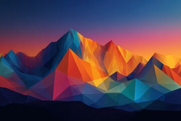 Fototapete - Geometric mountains, sunset, art, digital, polygon, abstract, background, wallpaper
