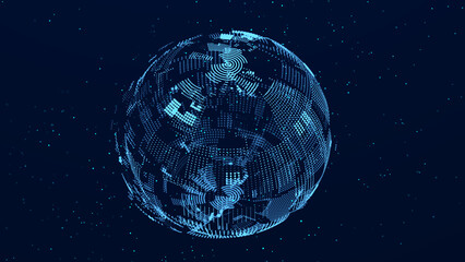 Leinwandbilder - Abstract 3d sphere. Mesh of sphere with points on dark background. Science and technology. 3d