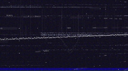 Poster - Dark grid emerging dotted waveform rising dipping glitch bars sweeping labels updating chart