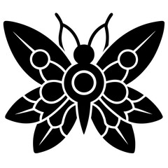 Poster - Intricate silhouette of a butterfly wing transforms into a mesmerizing fractal mandala, showcasing symmetrical insect wing details in striking black tones, captivating the eye.