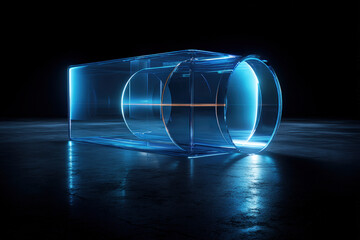 Aufkleber - A glowing 3D rendering of a transparent object against a dark, reflective surface.