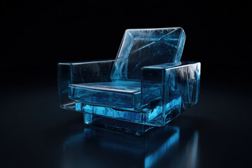 Aufkleber - A modern, transparent glass chair is rendered in a perspective view against a black background.