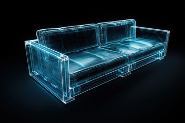 Aufkleber - A stunning 3D rendering of a transparent, futuristic sofa on a black background.