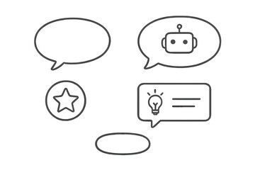 Fototapete - Chat bubbles with various icons illustrating conversation and interaction concepts in a digital setting